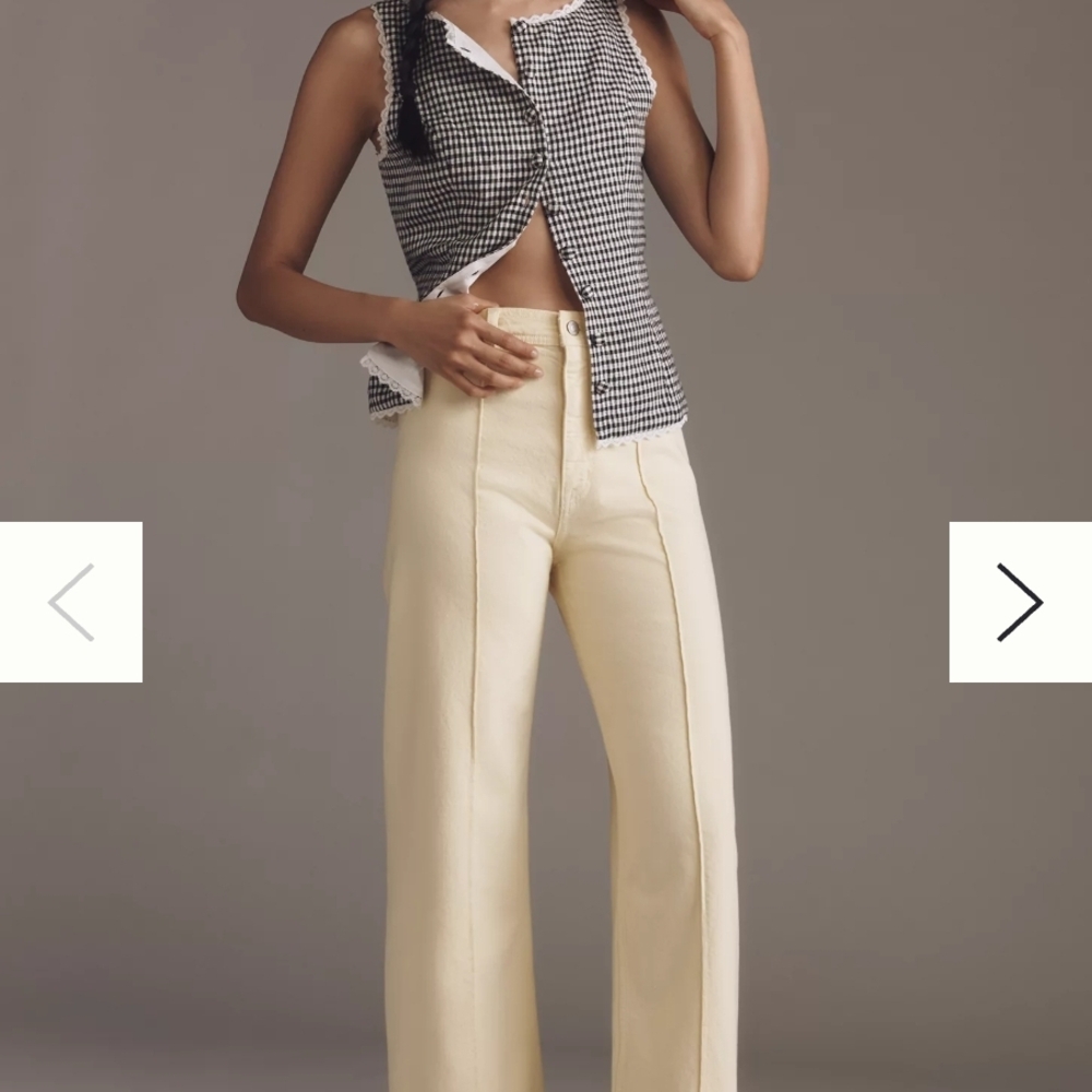 Anthropologie HUDSON Yellowish Cream Wide-Leg Women's Pants Sz 32
